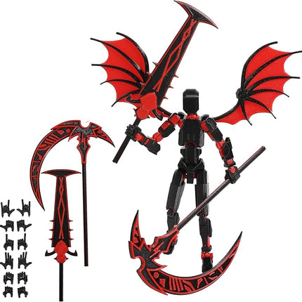 T13 Action Figure & Titan 13 Toys Red（3D Printed Action Figures Assembly Completed）（Multi-Jointed Movable）（Angel Designs Includes Various Accessories） Dummy 13 T 13 Figures Desk Decoration 5.5in
