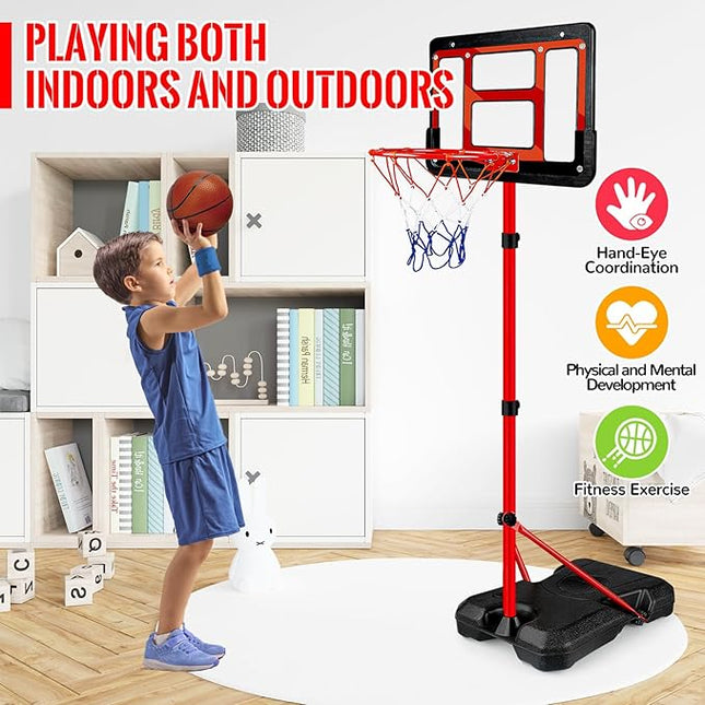 Kids Basketball Hoop with Stand, Adjustable Basketball Set, Toddler Basketball Toys for Boys Age 3 4 5 6 7 8, Indoor Outdoor Backyard Sport Game Gifts