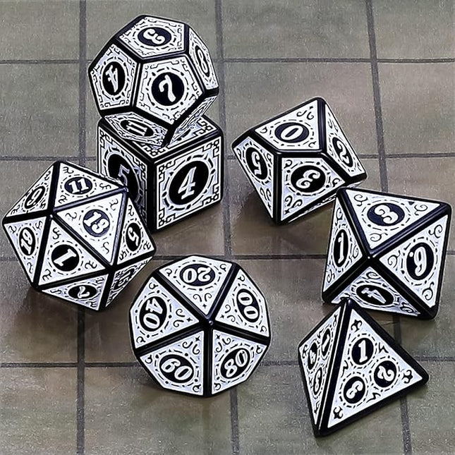 CiaraQ DND Polyhedral Dice Set for Dungeons and Dragons RPG MTG Role Playing Table Games-with 1 Dice Pouch (White Engraved Dice)