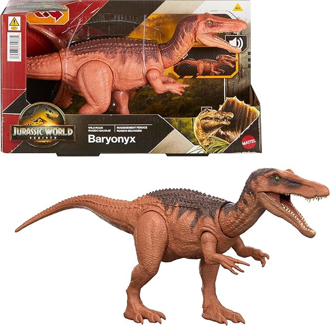 Mattel Jurassic World Rebirth Wild Roar Baryonyx Dinosaur Toy with Tail-Controlled Chomp Multi-Direction Attack & Sound, Posable & Digital Play