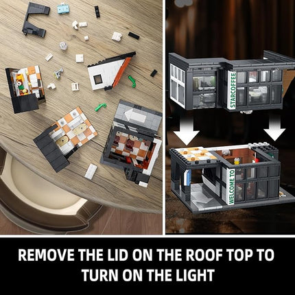 City Coffee House Architecture Building Blocks Set for Adults, Street View Modern Cafe Shop Building Construction Toy with Light, Christmas Birthday Gift for Kids Boys Girls 6-12 (581 PCS)