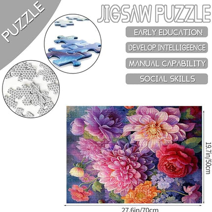 Garden Flowers Jigsaw Puzzles 1000 Pieces for Adults, Families (Dahlias Flowers,Tropical Plants, Leaves) Pieces Fit Together Perfectly 19.7''x27.6''inch Wildflowers Frameable Magic Puzzle Art（Red）