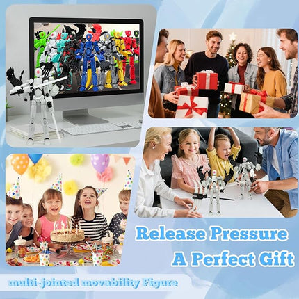 T13 Action Figure Assembly Completed, T13 Multi-Jointed Movable Robot Action Figure Set,Collectors Desktop Decorations for Game Lovers Toys (White Luminous Blue, 8IN)