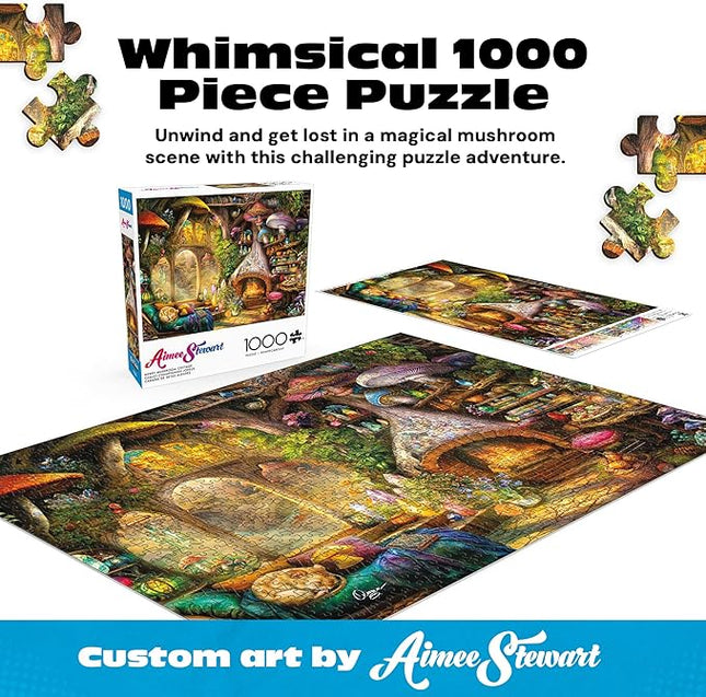 Buffalo Games Jigsaw Puzzles for Adults 1000 Pieces - Aimee Stewart - Merry Mushroom Cottage - Hard Adult Puzzle with Reference Poster, Fun, Unique & Challenging for All Abilities, Large 26.75 x 19.75