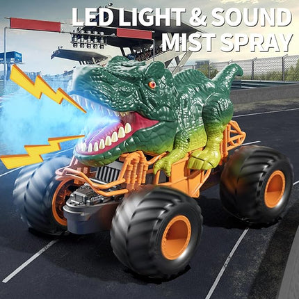 Bennol Remote Control Dinosaur Car Toys for Kids Boys 3-5 4-7, 2.4GHz RC Dino Car Toys with Light, Sound & Spray, Indoor Outdoor All Terrain Electric RC Truck Gifts for 3 4 5 8 10 12 Boys Kids