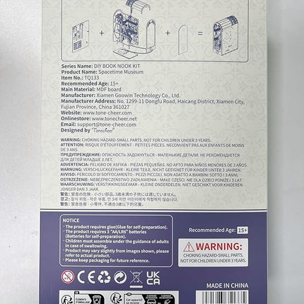 Tonecheer DIY Book Nook Kit for Adults, 3D Wooden Puzzle Bookend Miniature House Kit, Booknook Bookshelf Insert Decor with Dust Cover and LED Lights Gifts (Spacetime Museum)