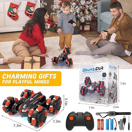 Eulogia RC Cars for Boys 5-8 Gesture Sensing Stunt Cars Double Sided 360° Flips & Rotating Remote Control Car Toys Durable Off-Road Drift Car Gifts for Boys (Red)