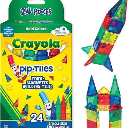 CreateOn Crayola Mini Magnetic PIP-Tiles, Bold Colors - Building Set for Kids, Magnetic Building Toys for Kids, STEM Travel Toys for Boys and Girls Ages 3+, 24-Piece Set (Bold)