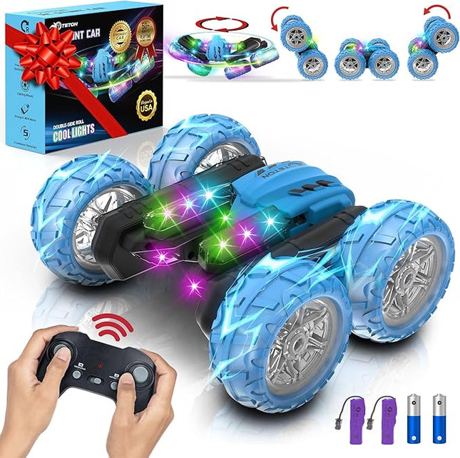 RC Stunt Car Double Sided roll,360°Rotation Remote Control Car-Colourful Light wheels,All Terrain Monster rc crawler 4WD,Rechargeable toy for 6-12 Year Old Boys Girls Birthday Gift (blue)