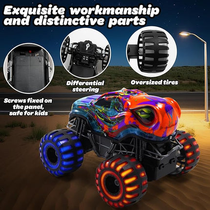 Remote Control Monster Truck, RC Truck with LED Lights, 2.4GHz All Terrain Monster Trucks Toys, Remote Control Car for Boys 4-12 for Kids Christmas Birthday Gifts