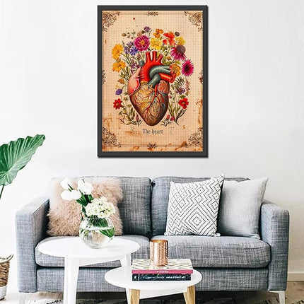 Human Organ Heart Floral Jigsaw Puzzle Vintage Heartbeat 1000 Pieces Puzzles Game Flowers Jigsaw Puzzles for Adults Challenging Family Activity Games Colorful DIY for Home Decor 20 x 27 Inch