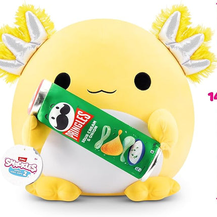 Snackles Series 2 14-inch by ZURU Cuddly Squishy Comfort 14-inch Plush with Licensed Snack Brand Accessory, (Axolotl&Pringles Sour Cream and Onion)