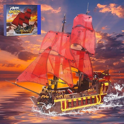1427PCS Red Pirate Ship Building Blocks Toys Compatible Lego Size,Creative Queen Anna's Revenge Pirates Architecture Corsair Building Set,A Wonderful Present for 6+ Boys, Girls or Adults