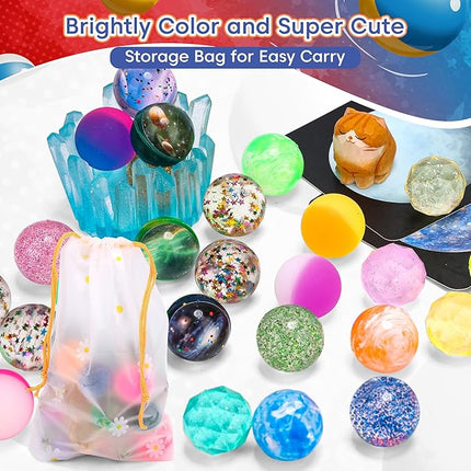 Pllieay 30 Pieces Bouncy Balls for Kids, 32mm Bouncy Ball Bulk Assorted Rubber Balls with Storage Bag for Party Favors, Birthday Gift and Class Prizes (6 Styles)