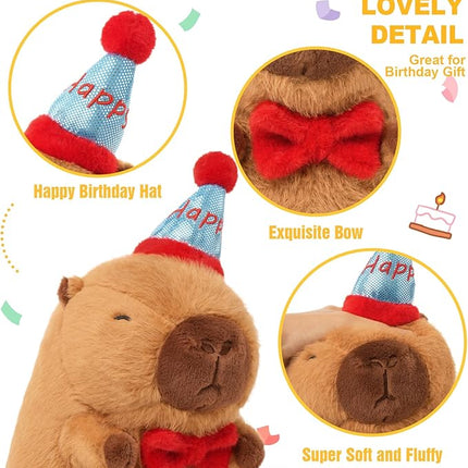 Ditucu Cute Capybara Plush with Happy Hat Red Bow Soft Capybara Stuffed Animal Plushies Toys for Birthday Gifts Party Decoration for Kids Brown 9 inch