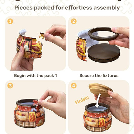 PieceRelax 3D Puzzle Jar 64 Plastic Pieces for Adults - Daisy Breeze Wooden Lid Container for Kitchen Dining Study Living Room No Glue Requied Small [BC1025]