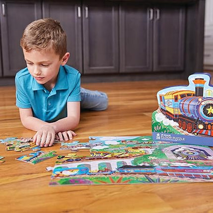 Crocodile Creek 36-Piece Jigsaw Floor Puzzle - Fun Floor Puzzles for Kids Ages 3-5 - Heavy-Duty Shaped Box for Storage - All Aboard - 24" W x 18" H Finished