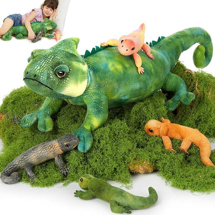 MorisMos Plush Lizard Stuffed Animals, 27'' Giant Mommy Chameleon Stuffed Animal with 4 Baby Lizard Toys for Kid Girl Boy, Realistic Large Iguana Mom, Cute Gecko Toys Gift for Kid Birthday Christmas