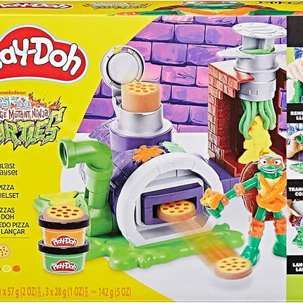 Play-Doh Teenage Mutant Ninja Turtles Slice & Blast Pizza Playset, Bendy 4 Inch Mikey Action Figure, Kids Arts & Crafts, TMNT Toys for Boys & Girls 4+