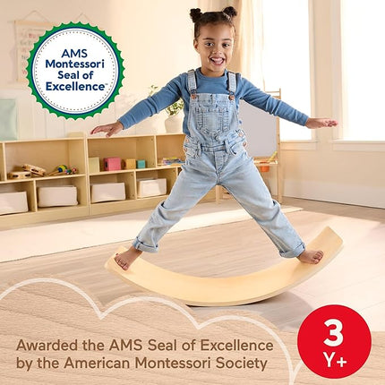 Fisher-Price Wood Montessori Toy Rockin' Balance Board, American Montessori Society Seal of Excellence, 31.7-Inch Wooden Motor Skills Learning Activity for Kids Ages 3+ Years(Amazon Exclusive)