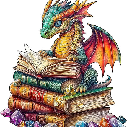 Wooden Puzzles for Adults - Reading Dragon Wood Puzzles Adult - Unique Animal Shape Wooden Jigsaw Puzzles for Adults - Birthday Gifts for Puzzle Lovers, Family (13.3 * 13.3in)