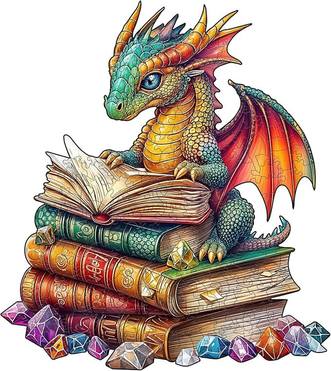 Wooden Puzzles for Adults - Reading Dragon Wood Puzzles Adult - Unique Animal Shape Wooden Jigsaw Puzzles for Adults - Birthday Gifts for Puzzle Lovers, Family (8.5 * 8.5in)