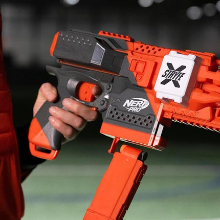 NERF Pro Stryfe X Dart Semi-Auto Blaster, Rechargeable LiPo Battery, 30 AccuStrike Half-Length Darts, 15-Dart Magazine, 150 FPS, Eyewear, 14+ (Amazon Exclusive)