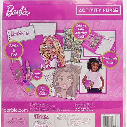 Barbie Activity Purse, 8-Piece Draw and Paint Creativity Set, Kids Toys for Ages 3 Up