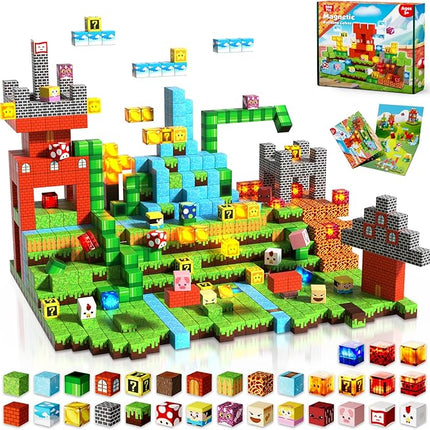 Goody King 200pcs Magnetic Blocks with Light Blocks, Educational Sensory Magnet Toy Gift, STEM Montessori Building Set for Kids Ages 3+, Creative Magnetic Cubes Construction Playset