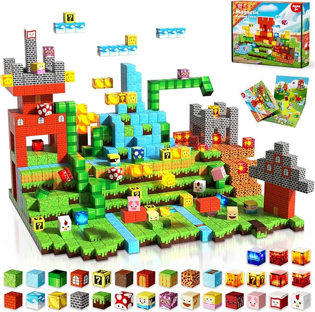 Goody King 200pcs Magnetic Blocks with Light Blocks, Educational Sensory Magnet Toy Gift, STEM Montessori Building Set for Kids Ages 3+, Creative Magnetic Cubes Construction Playset