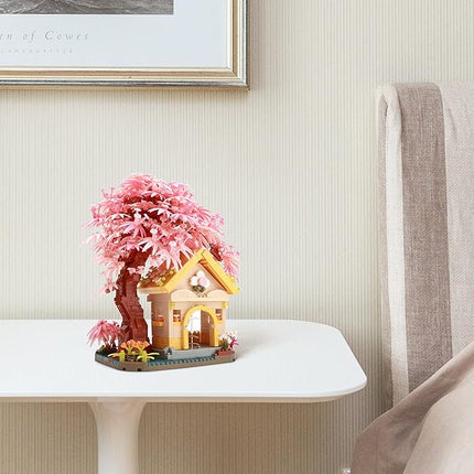 Mirco Block Pink Wishing Tree House Building Block Set,1500 PCS for Adults and Kids, Construction Set