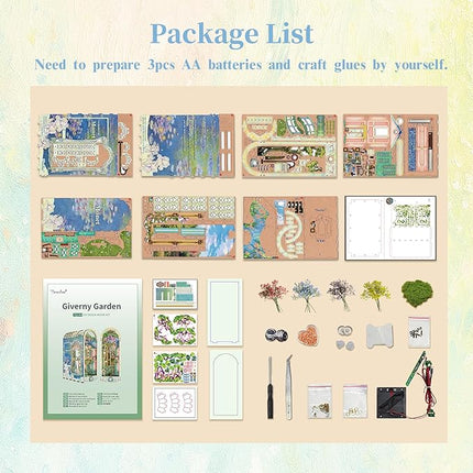 Tonecheer DIY Book Nook Kit for Adults, 3D Puzzle Wooden Miniature House Kit, Booknook Dollhouse Bookshelf Insert Decor Bookend with Dust Cover and LED Lights Gifts (Giverny Garden)