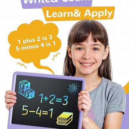 KOKODI LCD Writing Tablet, 12 Inch Colorful Toddler Doodle Board Drawing Tablet, Erasable Reusable Electronic Drawing Pads, Educational and Learning Toy for 3-6 Years Old Boy and Girls(Purple)