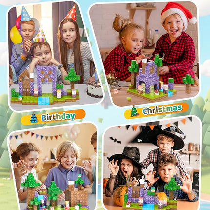 123PCS Magnetic Blocks - Forest Castle Theme Magnetic Blocks Building Toys, Toddler Magnet Toys STEM Building Game Sensory Gift for Kids Ages 3 4 5 6 7 8 9+ Boys Girls Birthday Gifts