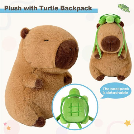 Ditucu Cute Capybara Plush with Turtle Backpack Soft Capibara Stuffed Animal Plushies Toys Hugging Gifts for Kids Brown 13 inch