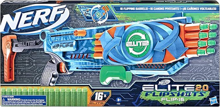 Nerf Elite 2.0 Flipshots Flip-16 Blaster with 16 Dart Barrels That Flip to Double Your Firepower, 16-Dart Capacity, 16 Elite Darts