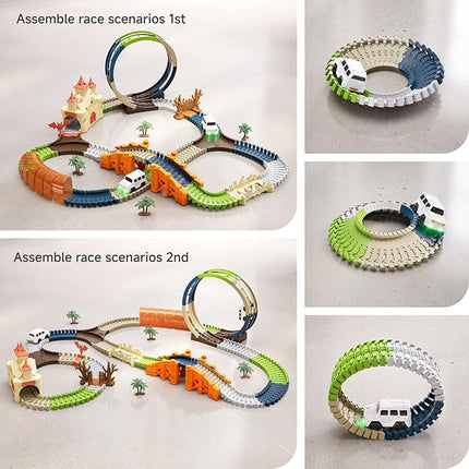 TUMAMA Race Track 202 Pcs Magic Castle Race Car Toys for Boys Girls 3 4 5 6 7 Year, 360° Rotating Flexible Train Track with Cars, Adventure Racetrack Educational Toy Set Kids Gift