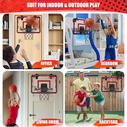 Indoor Basketball Hoop for Kids with Red Led Lights Mini Basketball Hoop with Scoreboard Over The Door Basketball Hoops Birthday Gifts for Kid Basketball Toys for 4-12 Year Old Boys Girls