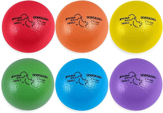Champion Sports Rhino Skin Dodgeball Set – 6 Soft Foam Dodgeballs with Tear-Resistant Coating, Grip Surface, Low Bounce, Mesh Bag, Indoor & Outdoor Playground or PE Class Ball Set – 6” or 7”