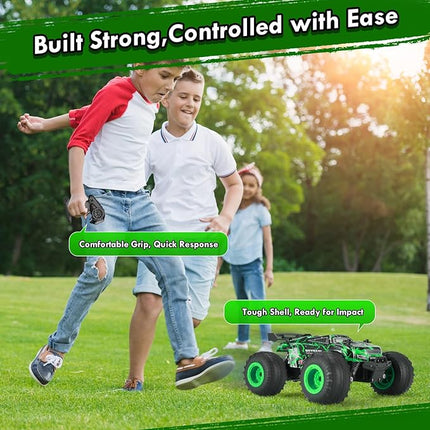 Remote Control Car, 1:18 Rc Cars, All-Terrain RC Truck with LED Light, 20KM/H, Rechargeable, 2WD, 2.4GHz, Sturdy PVC Shell, Remote Control Truck for Boys 4-7 8-12, Beginner (Green)