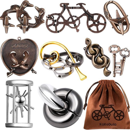 9 PCS Metal Puzzle for Adult Disentanglement Puzzles Lock Puzzle Games Set Gift for Adults Teenagers Kids