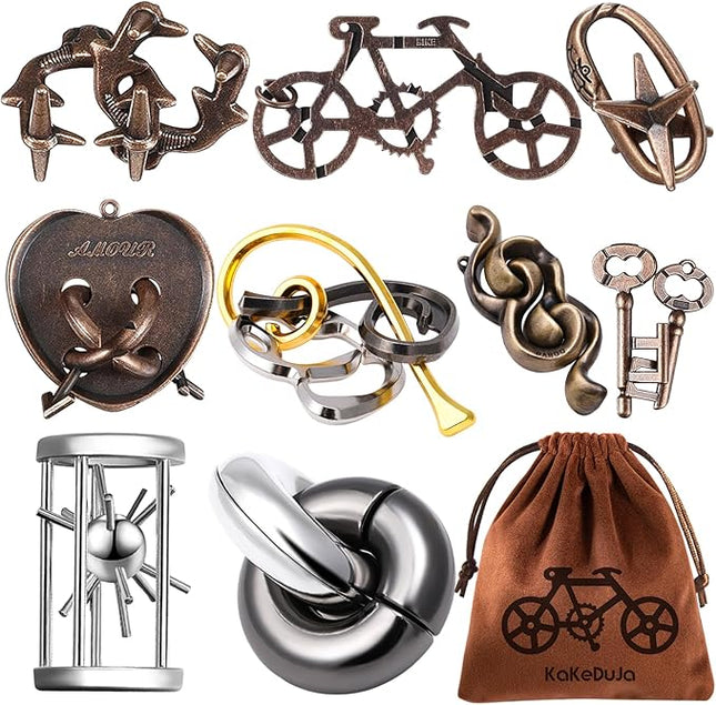9 PCS Metal Puzzle for Adult Disentanglement Puzzles Lock Puzzle Games Set Gift for Adults Teenagers Kids