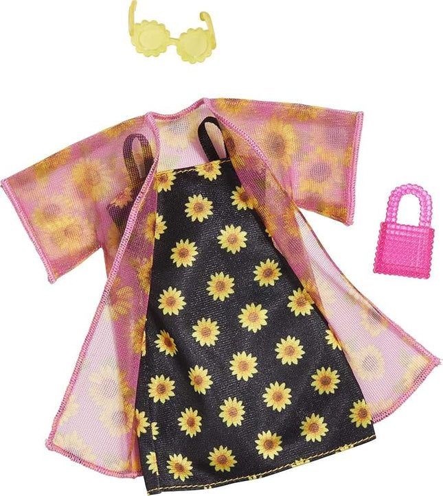 Barbie Fashions 2-Pack Clothing Set, 2 Outfits Doll Include Shirt, Shorts & Kimono, Sleeveless Sunflower Dress & 2 Accessories