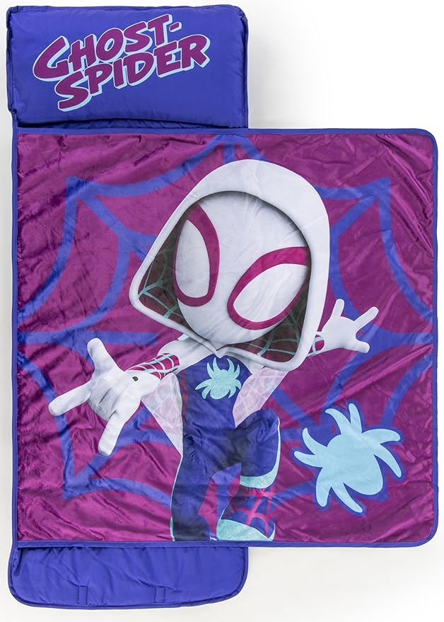 Jay Franco Kids Nap Mat with Embedded Pillow & Blanket – Soft 46"x20" Microfiber Sleeping Bag with Name Tag & Handle