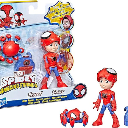 Spidey and His Amazing Friends Marvel Hero Reveal 2-Pack, 4-Inch Scale-Action Figures,-Mask Flip Feature, Spidey and Trace-E, 3 and Up