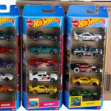 Hot Wheels Toy Cars or Trucks 5-Pack Bundle, 3-Themed Sets of 5 1:64 Scale Die-Cast Vehicles for Kids & Collectors, 15 Total (Styles May Vary)