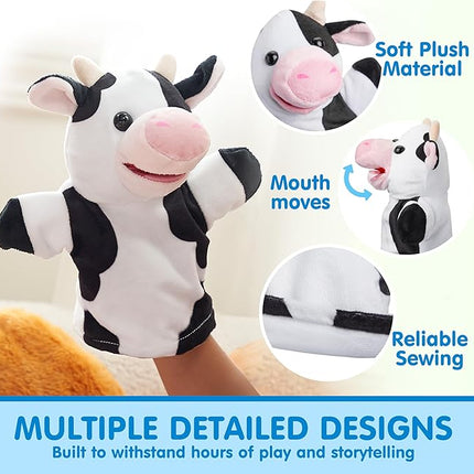 JOYIN 6Pcs Kids Hand Puppet Set with Working Mouth, Toddler Animal Plush Toy Includes Pig, Sheep, Dairy Cow, Dog, Goat, and Horse for Show Theater, Birthday Gifts for Boys Girls, Gifts for Christmas