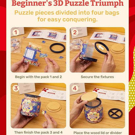 Chupa Chups X PieceRelax 3D Puzzle Jar 96 Plastic Pieces for Adults - Timeless Memories - Retro Fun M Use Includes Divider as Pen and Utensils Holder with Wooden Lid for Kitchen Dining Study [BB1044]