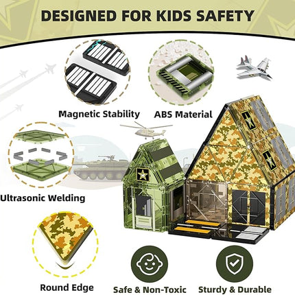 GobiDex 100PCS Army Magnetic Tiles for Toddler, STEM Construction Building Blocks for Kids Military Toys Games, Upgraded Educational Birthday Gifts Toys for 3+ Year Old Boys Girls, Classroom Must Have