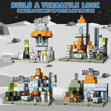 Magnetic Blocks 150 Pieces with 4 Magnet Base Plates for Kids, Magnetic Tiles 3D Sensory Construction Building Space Rocket, Magnet Cubes Stacking Toys Games for Toddlers Boys Girls Ages 3+